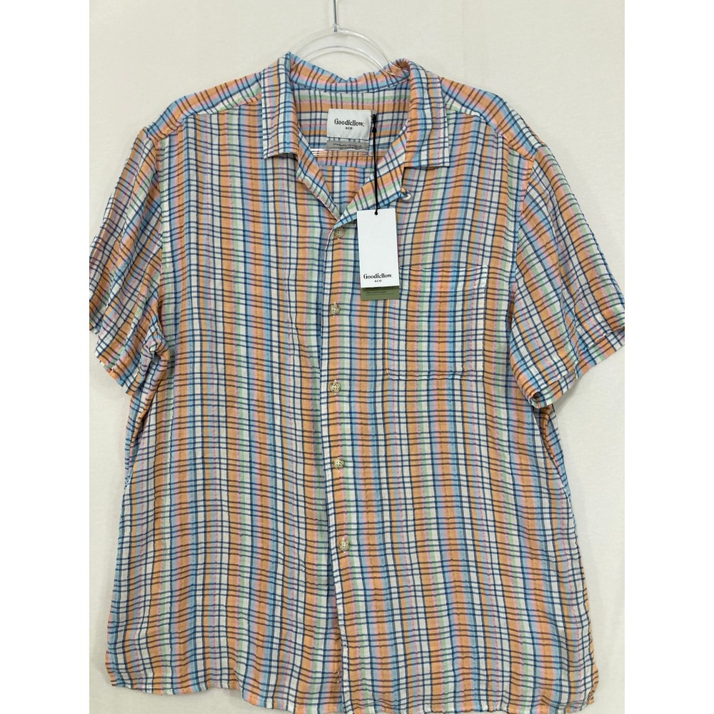 New Goodfellow Button Down Shirt Large‎ Multi Plaid Lightweight Summer Casual